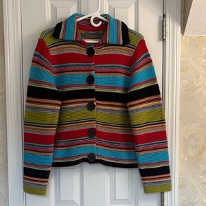 Liz Claiborne Acrylic and Wool Colorful Striped Button-Up Jacket. EUC